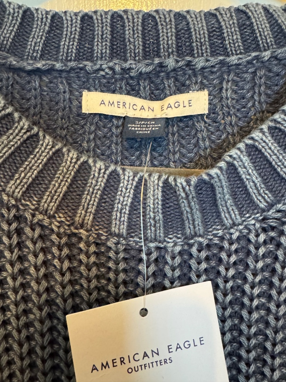 AE Acid Wash Long Weekend Sweater Oversized Slouchy Dark Blue Sz S NWT - Picture 4 of 13